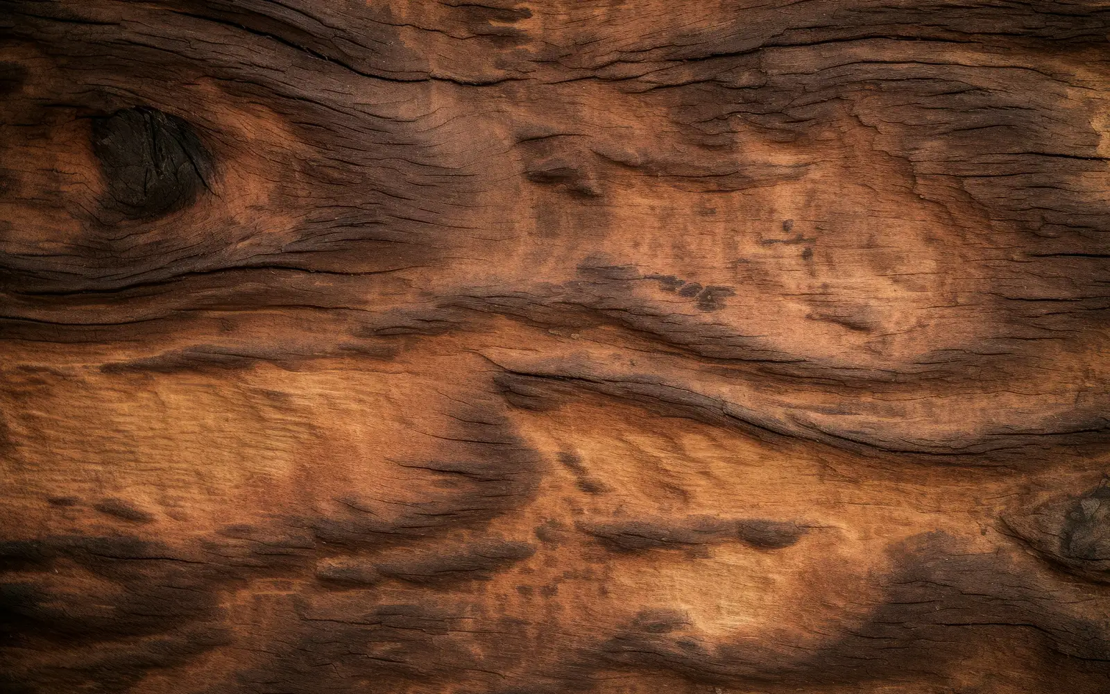 Chocolate brown wood with dark knots and pale streaks