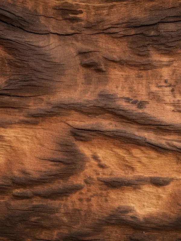 Chocolate brown wood with dark knots and pale streaks